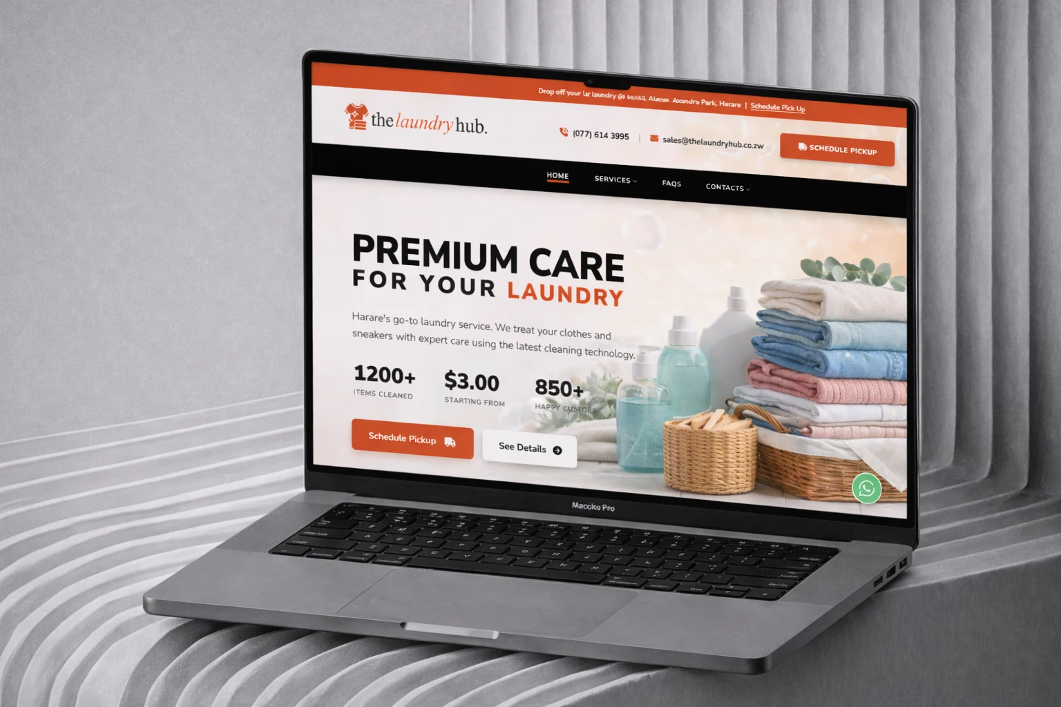 TheLaundryHub site using HTML/CSS